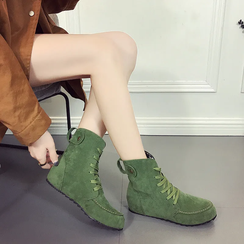 Autumn and Winter Flat Boots with Round Heads and Large Size Women's Boots