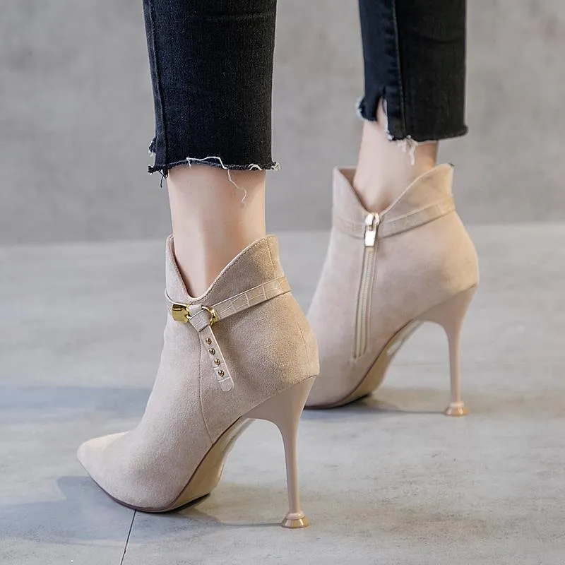 Autumn Winter Booties Comfortable Pointed Thick with Heel Short Tube Women's Boots Martin Boots