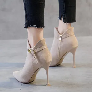 Autumn Winter Booties Comfortable Pointed Thick with Heel Short Tube Women's Boots Martin Boots