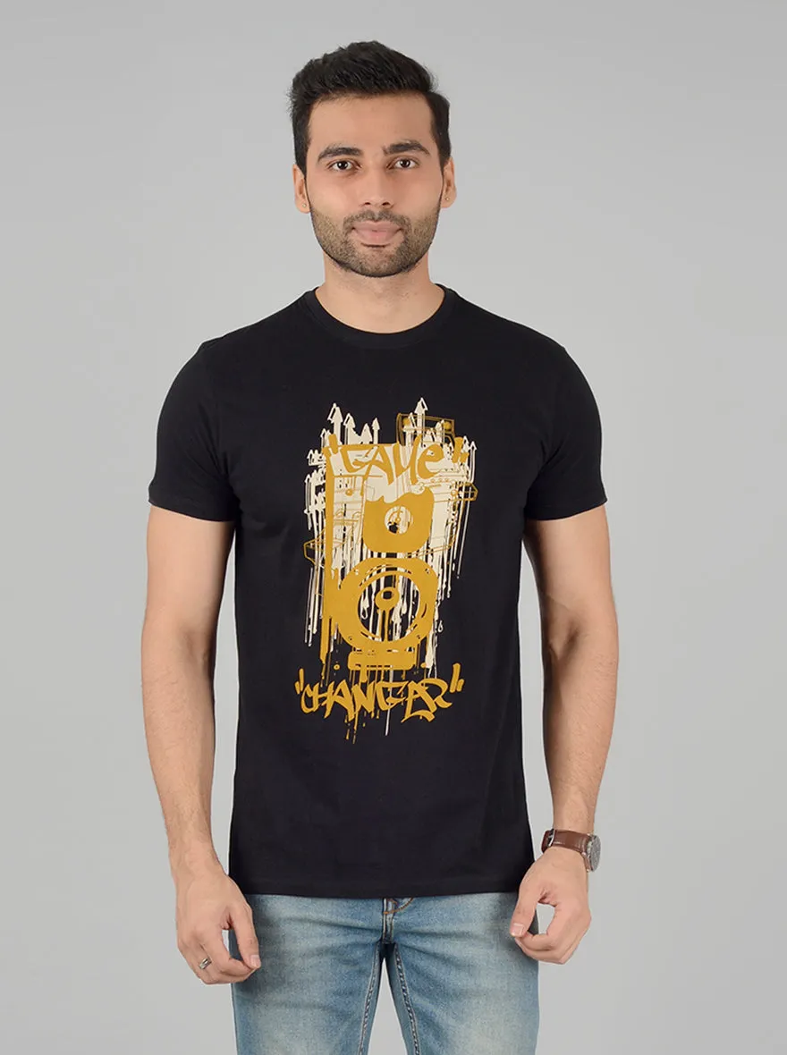 Black Printed Slim Fit T-Shirt | Greenfibre