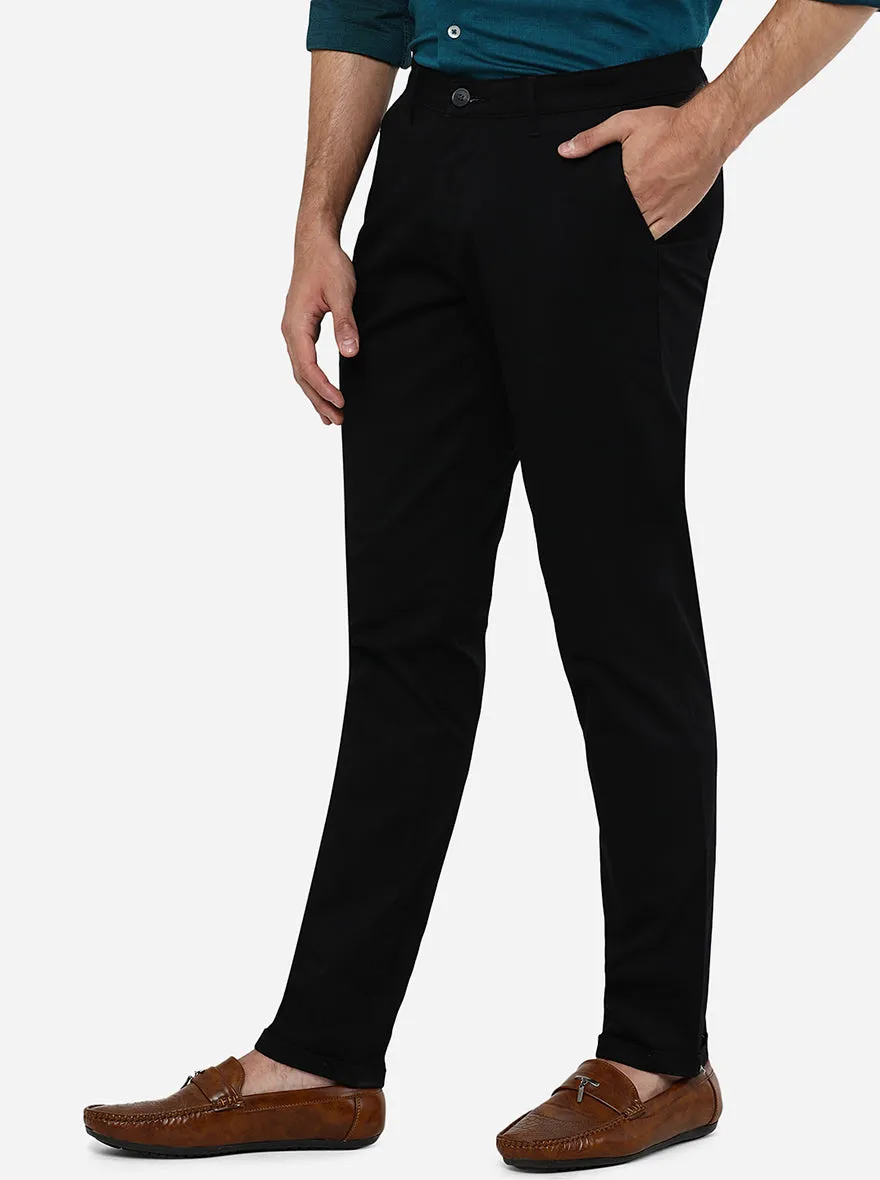 Black Solid Neo Fit Casual Trouser | Greenfibre