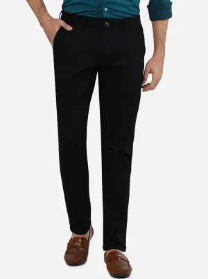 Black Solid Neo Fit Casual Trouser | Greenfibre