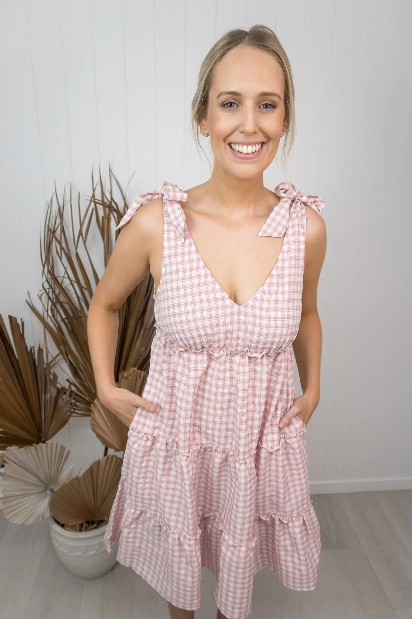 Breeze Dress -Blush/gingham