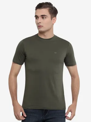Dark Green Solid Slim Fit T-Shirt | JadeBlue