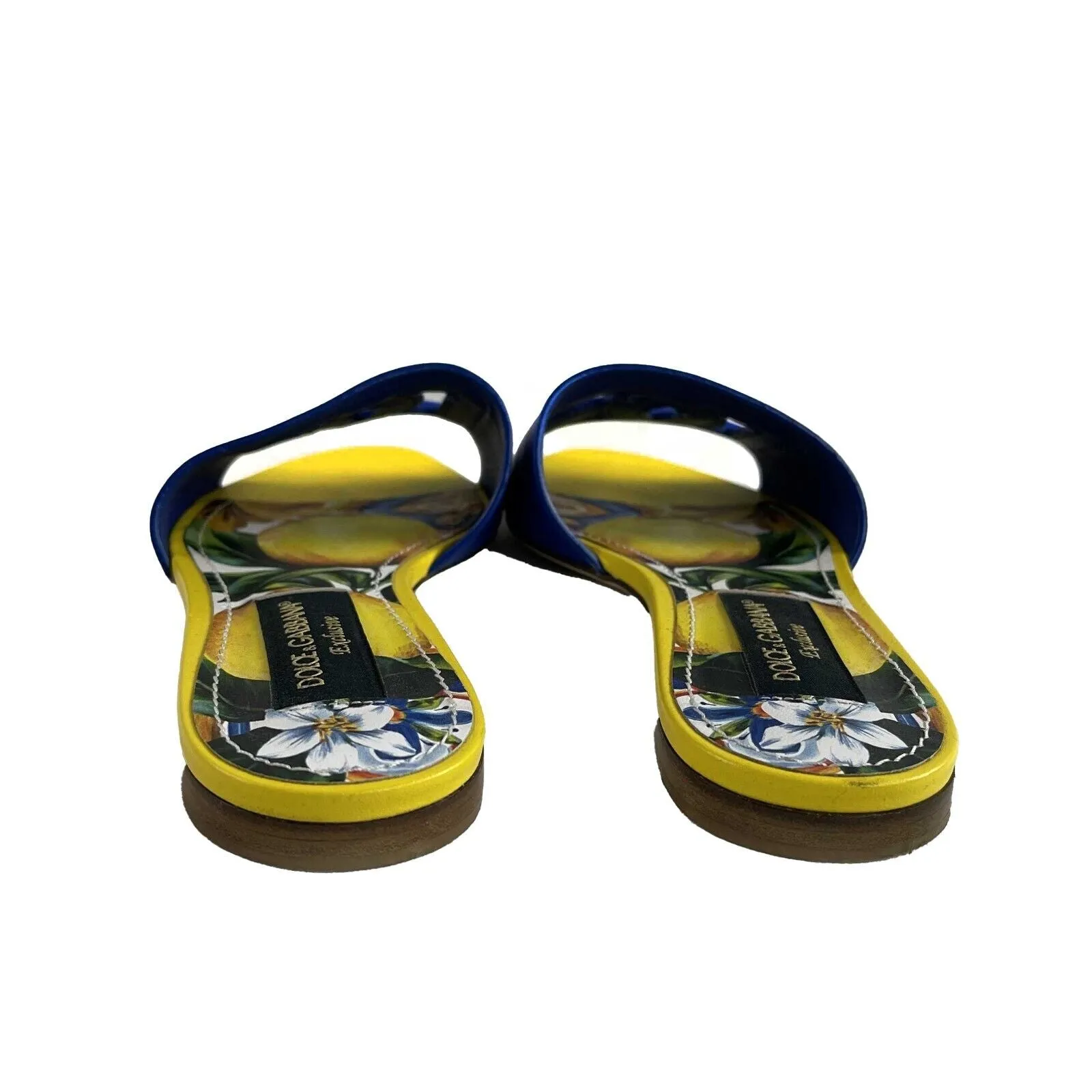 Dolce & Gabbana Good Interlocking DG Logo Slides Blue Yellow 36.5 Shoes US 6.5