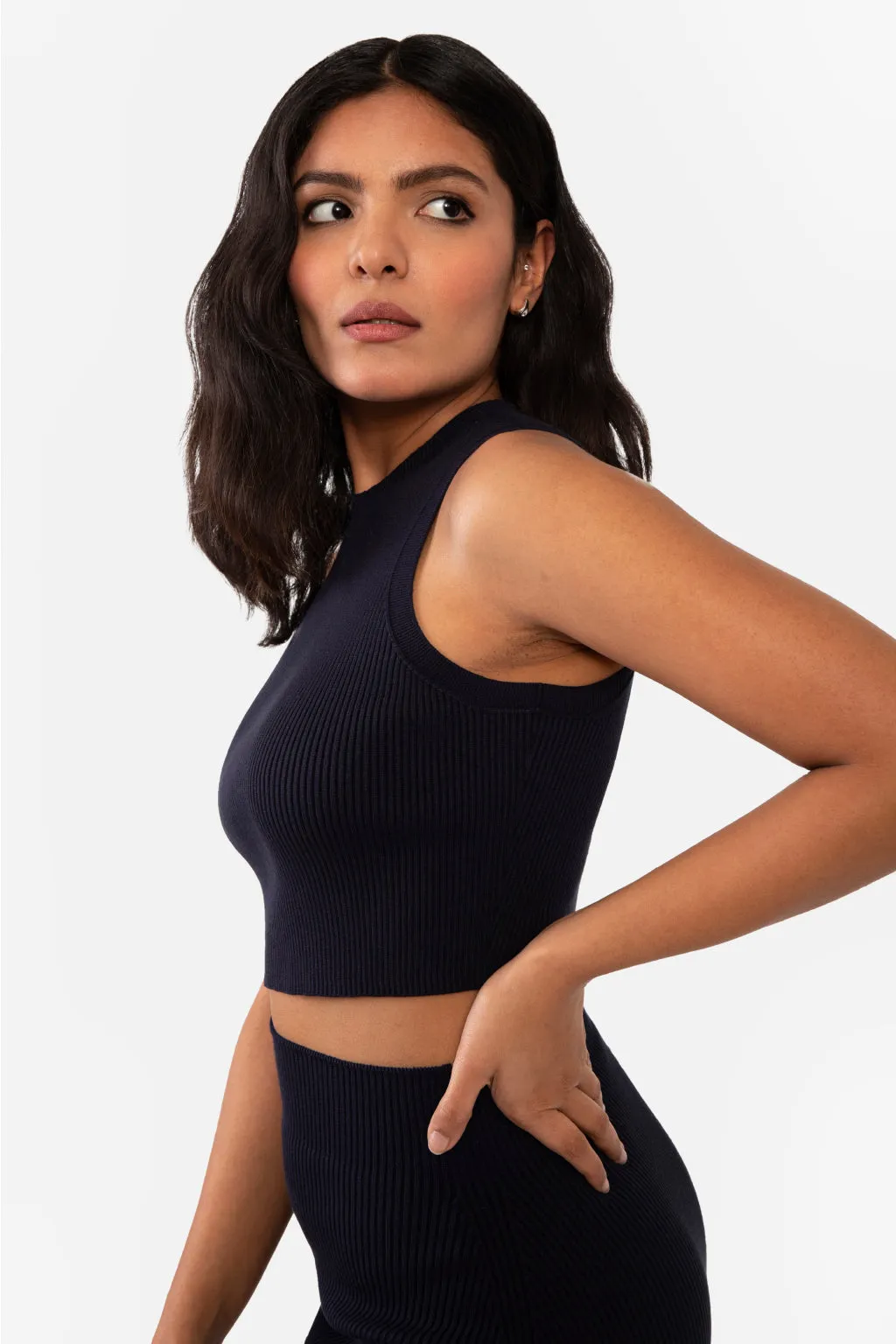 EMMA RIBBED CROP TANK - LIGHT HEATHER GREY