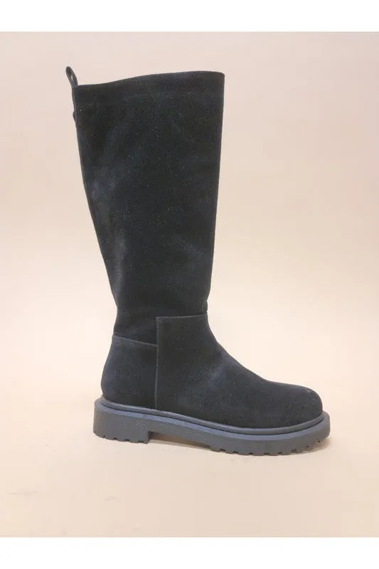 Faux Suede Under Knee Boots Low Heel