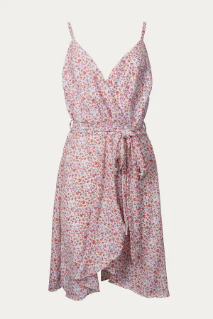 FLORAL-PRINT SURPLICE JERSEY MINI DRESS
