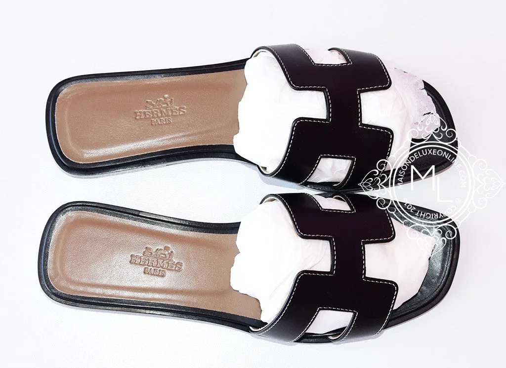 Hermes Womens Black Oran Sandal Slipper 37 Shoes