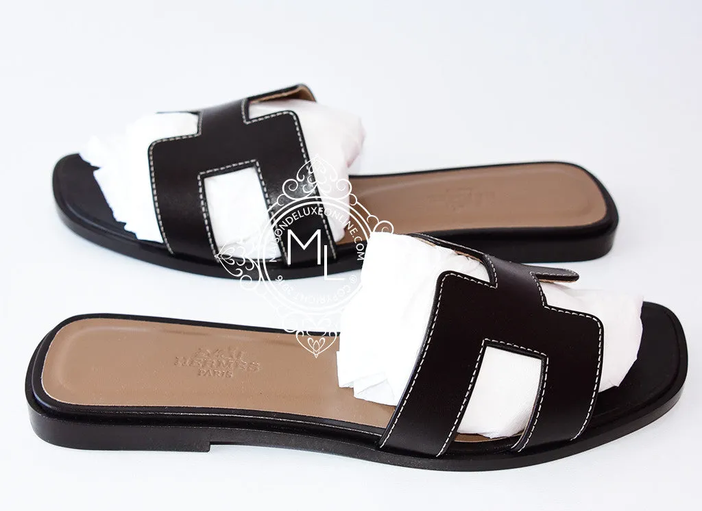Hermes Womens Black Oran Sandal Slipper 37 Shoes