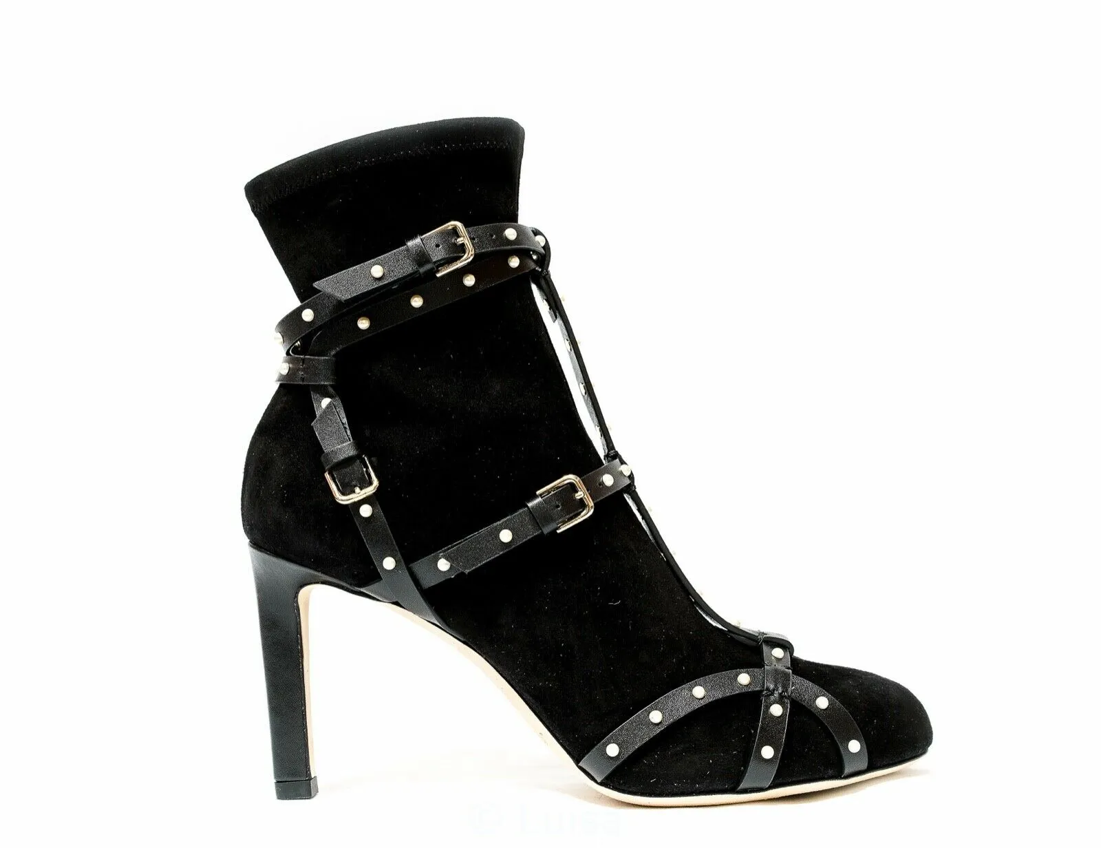 Jimmy Choo Women's Black Suede & Pearl Ankle Boot Brianna 85 50% OFF