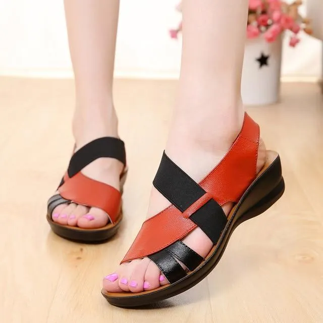 Leather Women Sandals Soft Bottom Mother Sandals