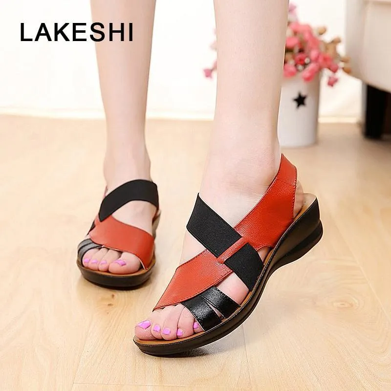 Leather Women Sandals Soft Bottom Mother Sandals