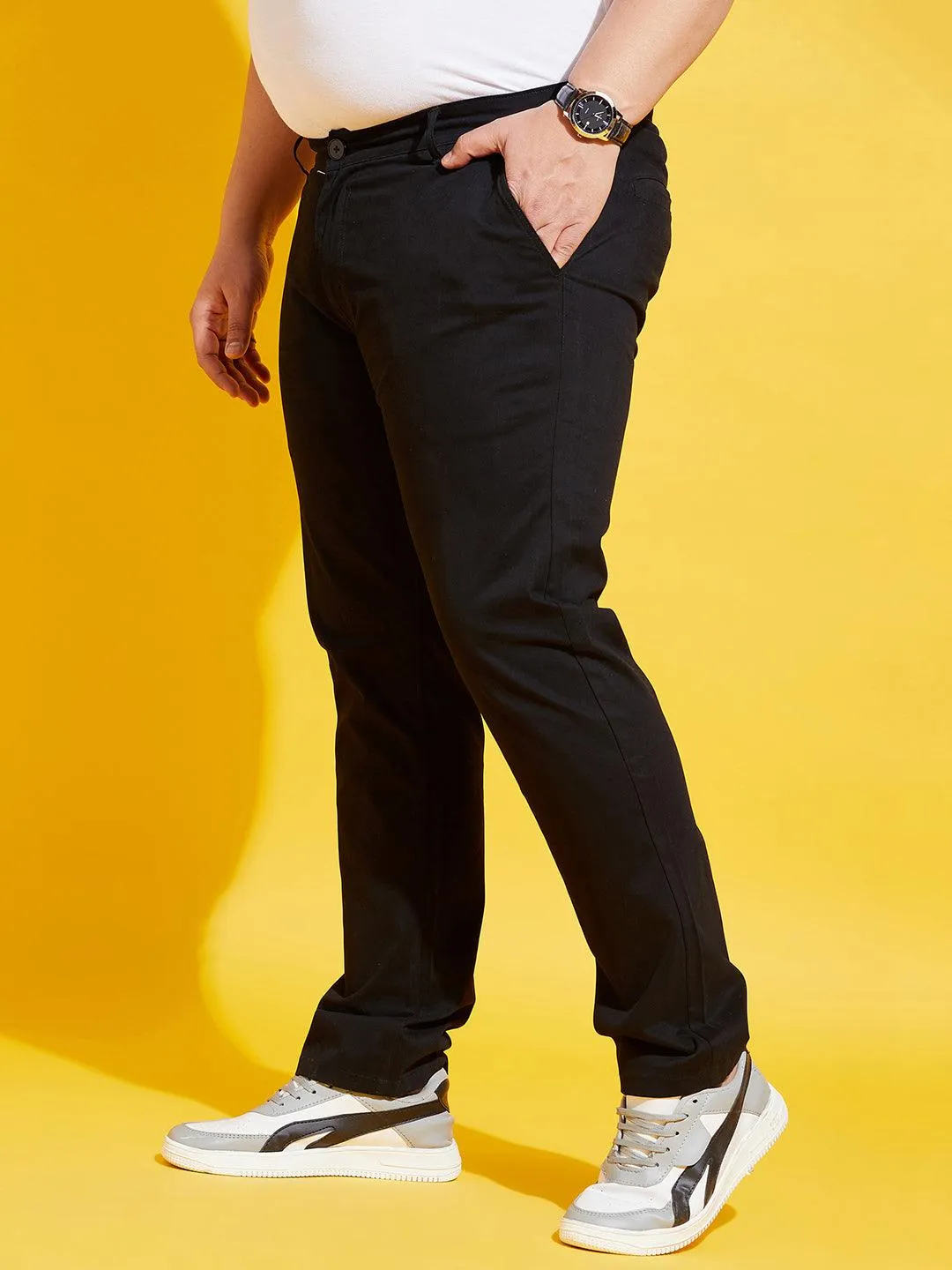 Men Plus Size Lepton-Black Solid Trouser