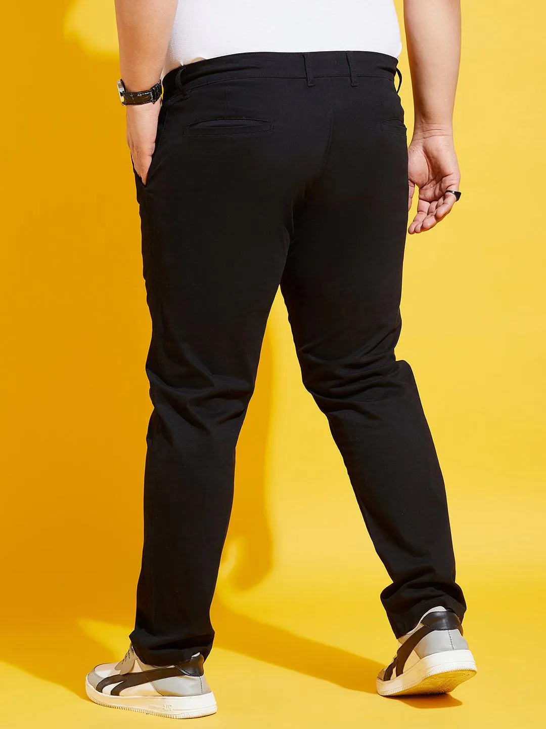 Men Plus Size Lepton-Black Solid Trouser
