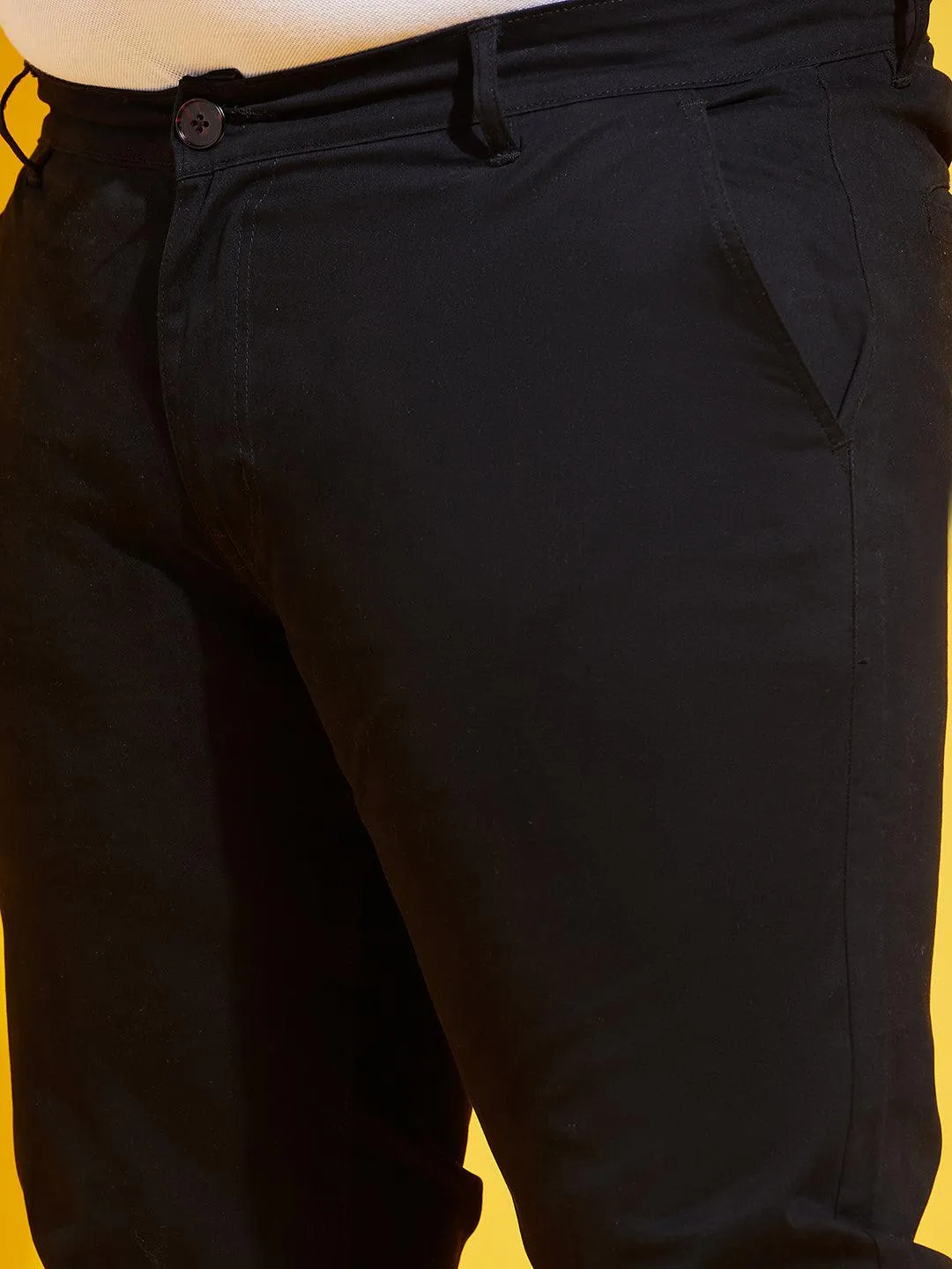 Men Plus Size Lepton-Black Solid Trouser