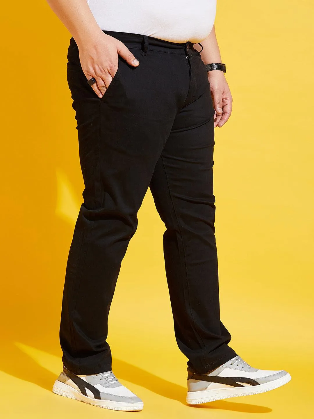 Men Plus Size Lepton-Black Solid Trouser