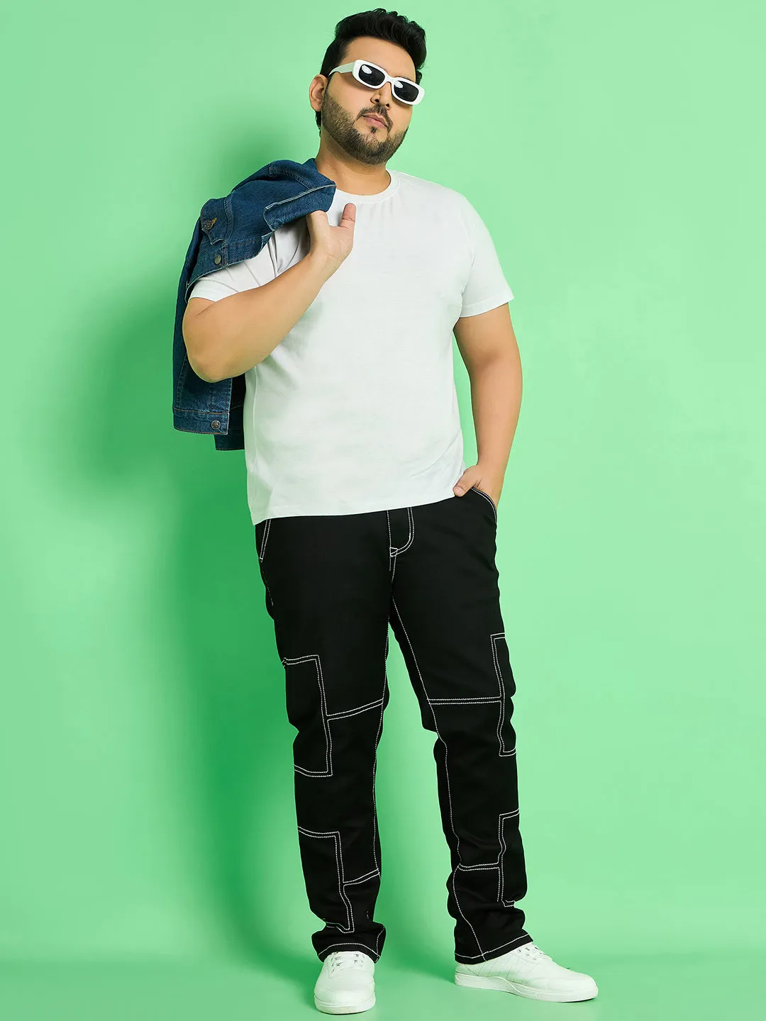 Men Plus Size Moist Solid Jeans