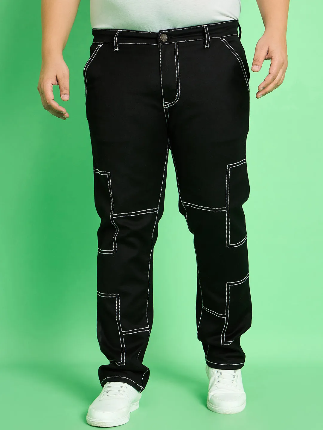 Men Plus Size Moist Solid Jeans