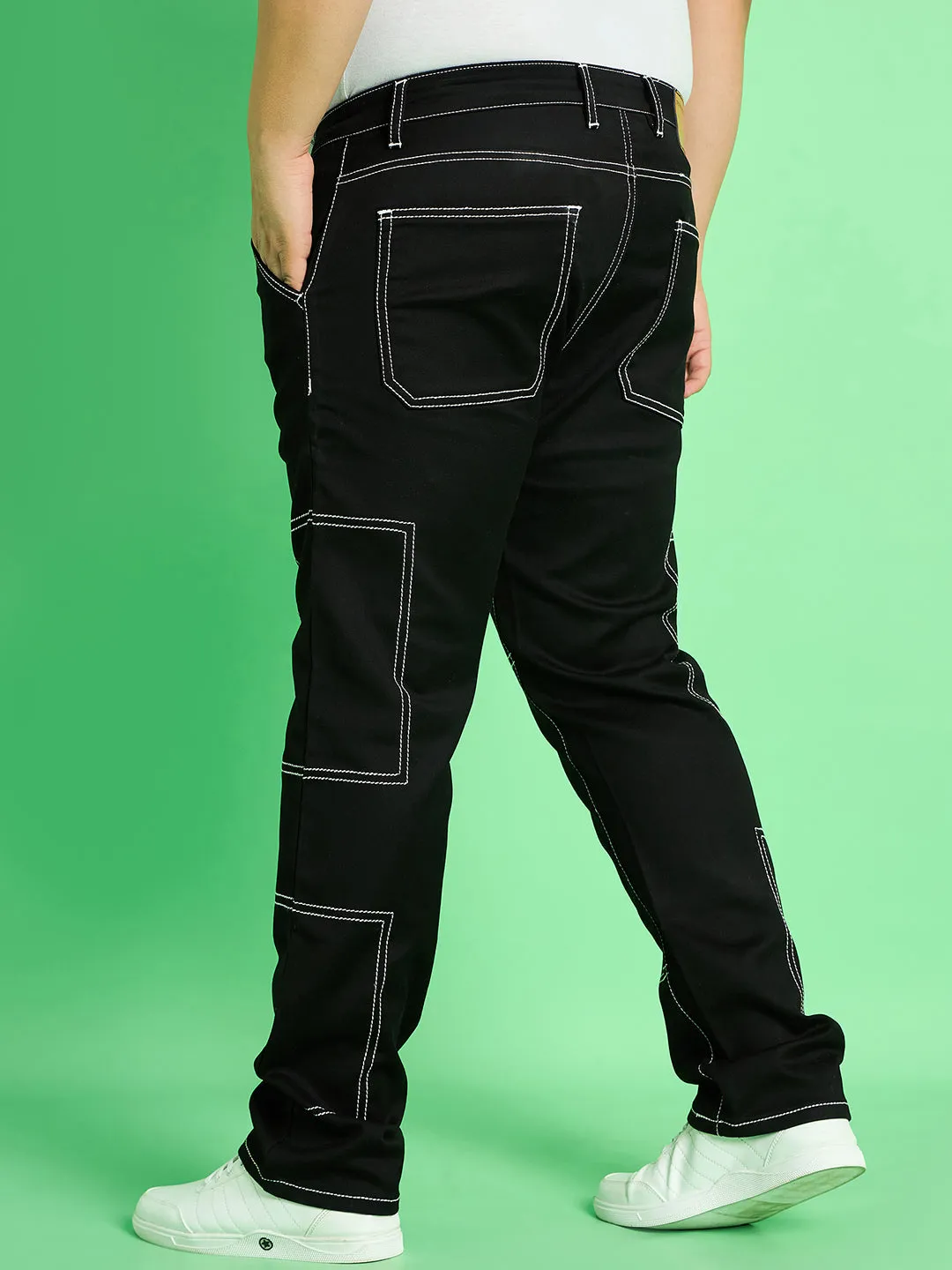 Men Plus Size Moist Solid Jeans