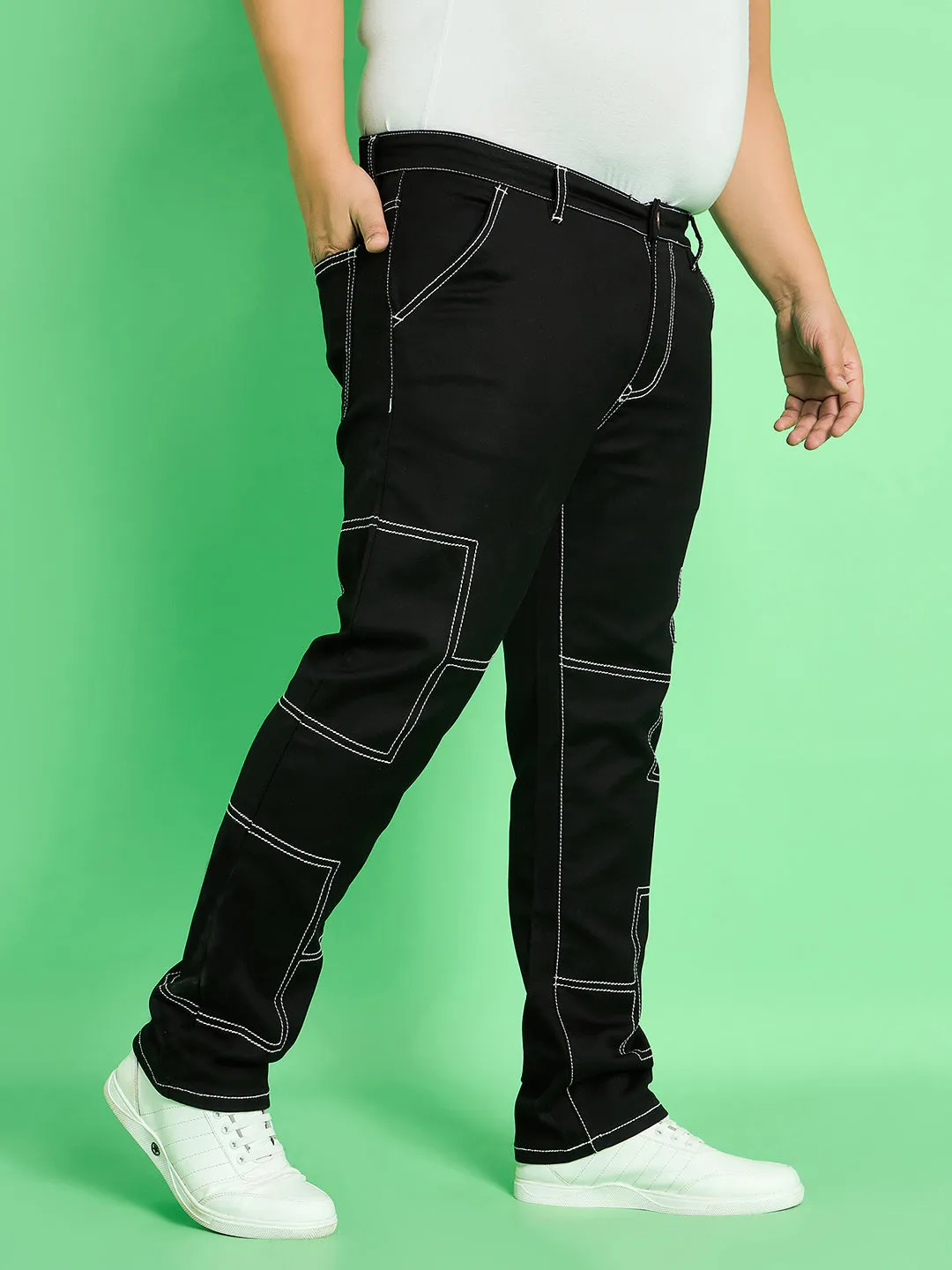 Men Plus Size Moist Solid Jeans