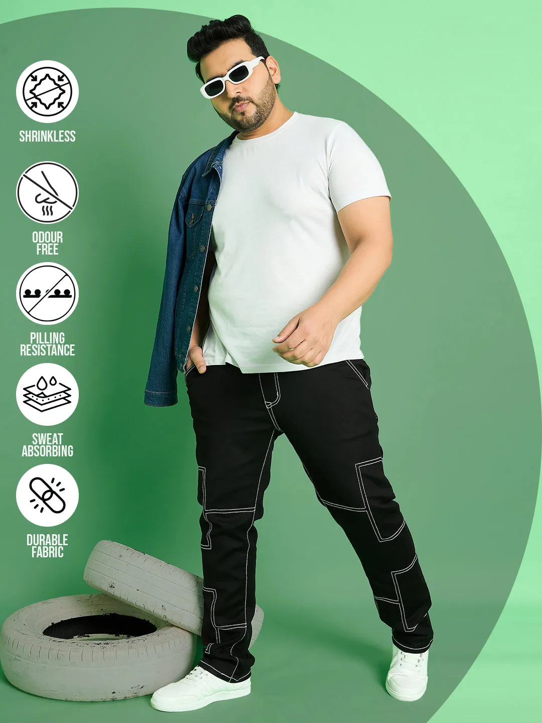 Men Plus Size Moist Solid Jeans