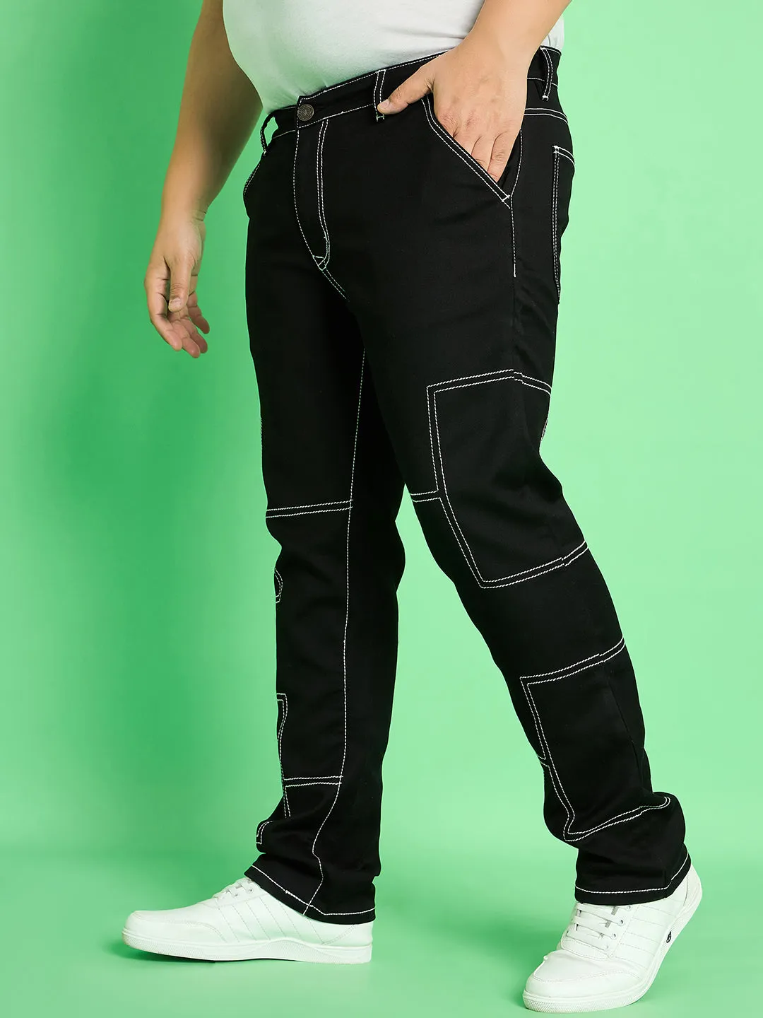 Men Plus Size Moist Solid Jeans