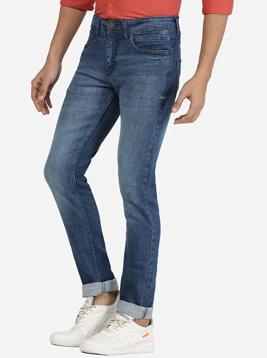 Mid Blue Washed Narrow Fit Jeans | Greenfibre