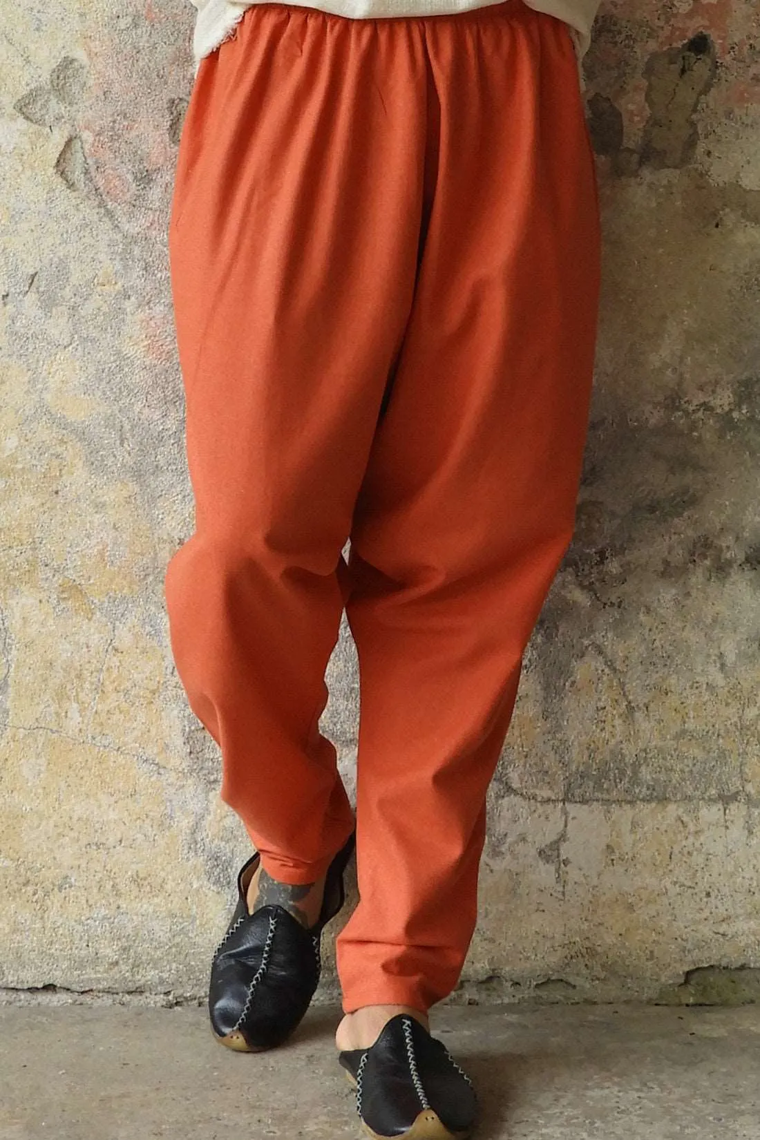 MOON Gender Neutral Linen Blend Harem Pants (Windsor Tan, Burnt Orange)