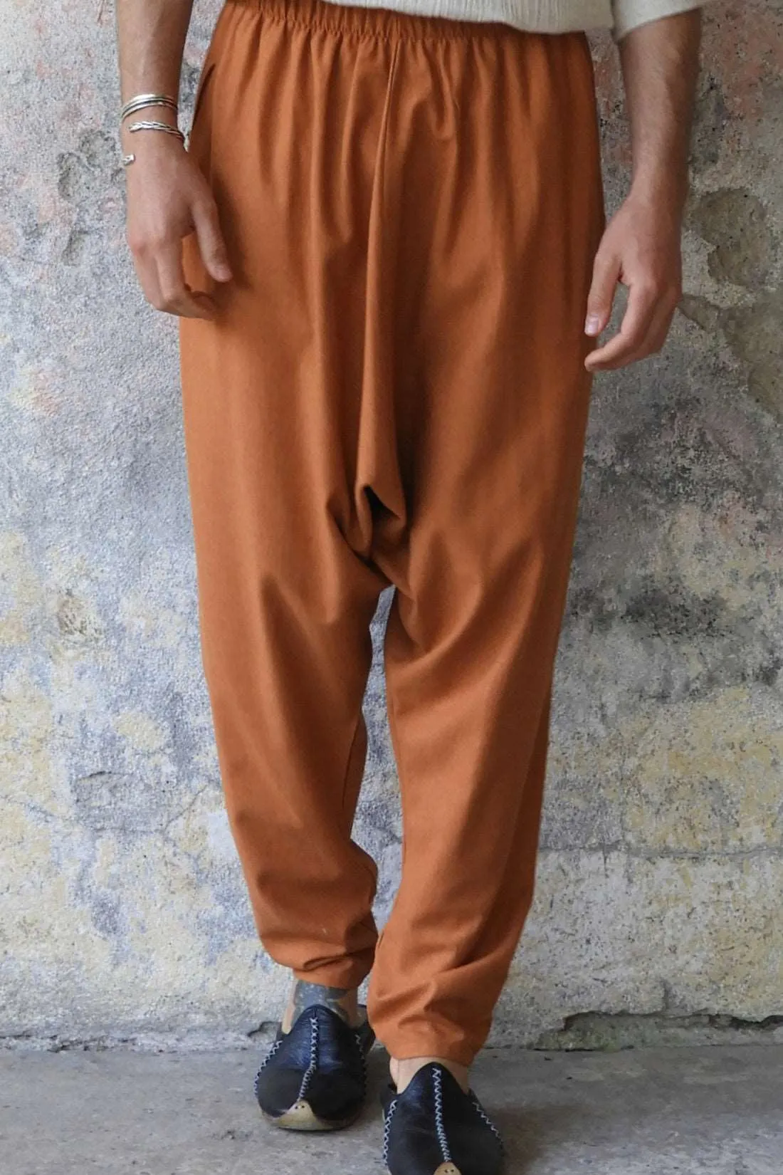 MOON Gender Neutral Linen Blend Harem Pants (Windsor Tan, Burnt Orange)