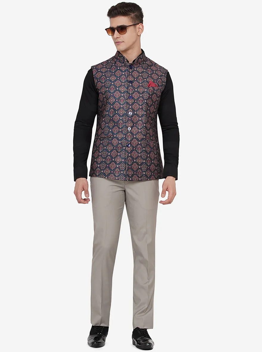 Multicolor Printed Regular Fit Bandhgala Jacket | JB Studio