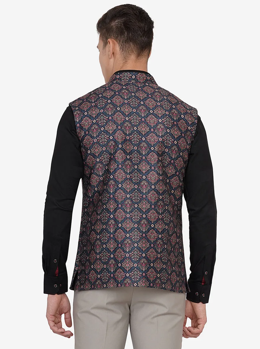 Multicolor Printed Regular Fit Bandhgala Jacket | JB Studio