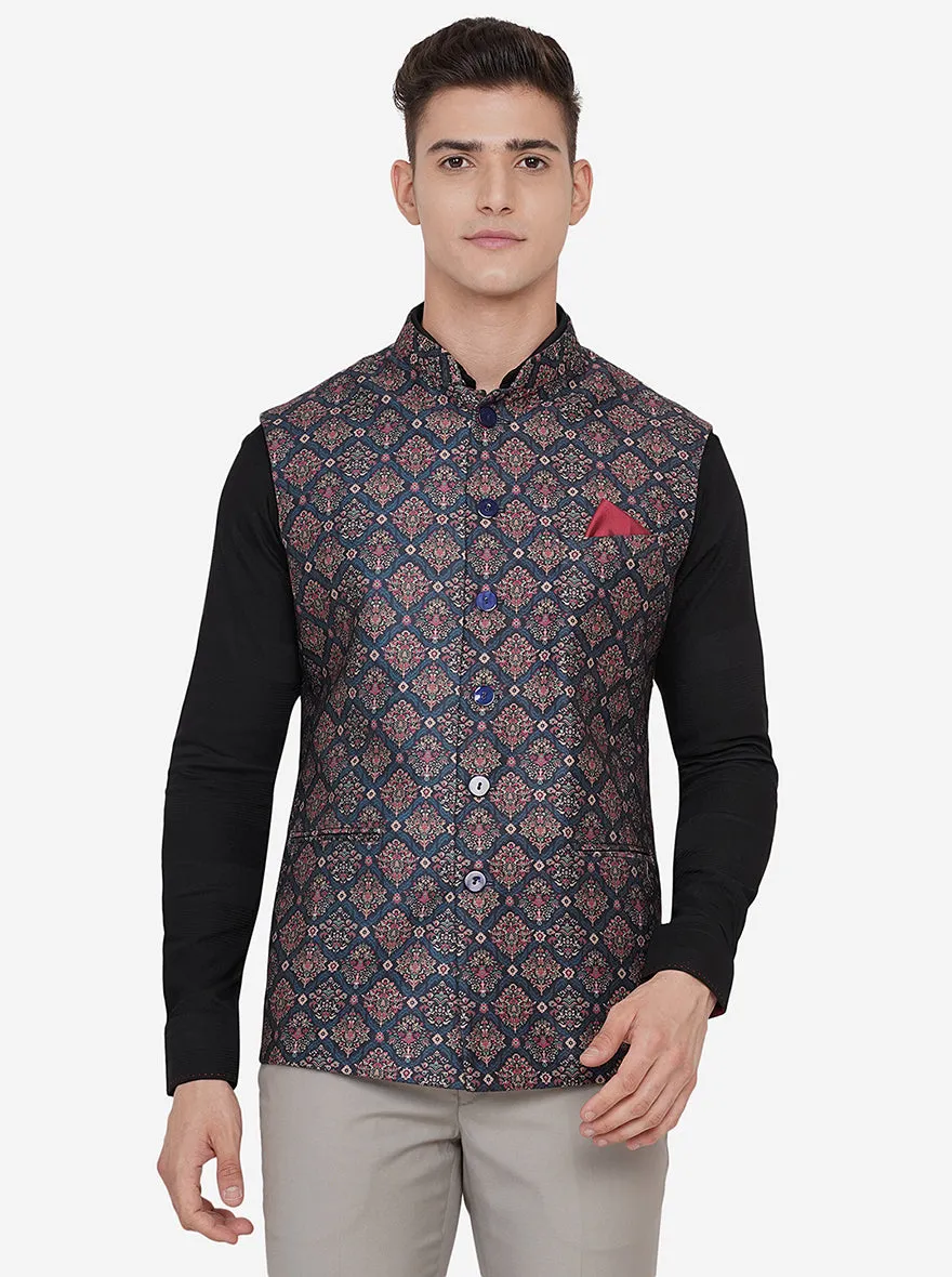 Multicolor Printed Regular Fit Bandhgala Jacket | JB Studio