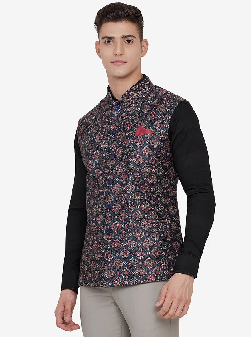Multicolor Printed Regular Fit Bandhgala Jacket | JB Studio