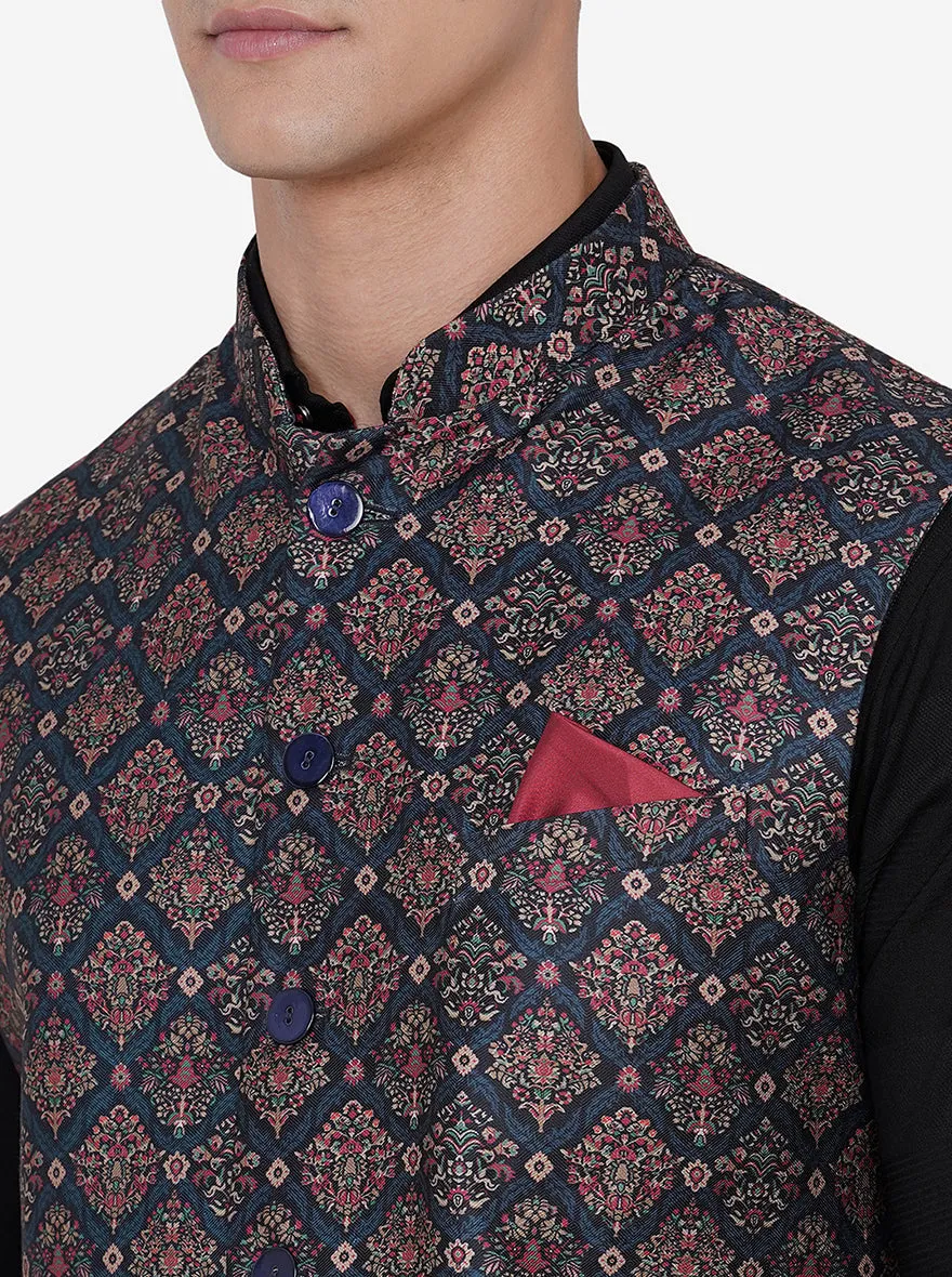 Multicolor Printed Regular Fit Bandhgala Jacket | JB Studio