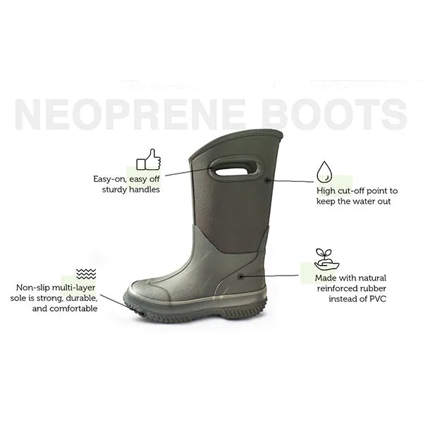 Oakiwear Kids Neoprene Rain Snow Boots, Black Thick 7mm