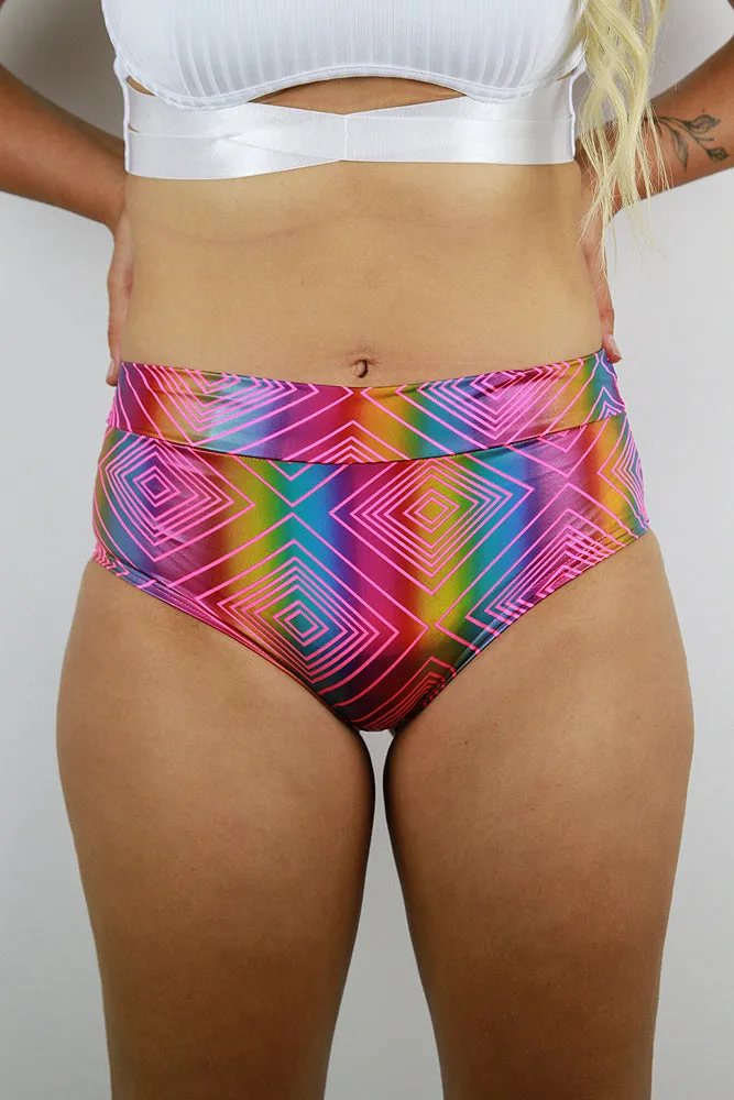 Rarr Mid Waisted Brazil Scrunchie Bum Shorts - Retro