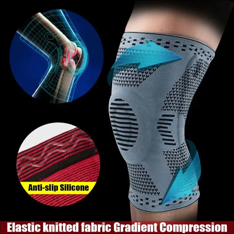 Sports compression knee support brace patella protector knitted silicone spring leg pads