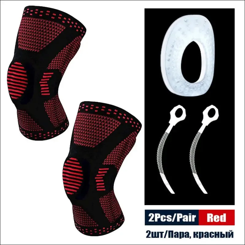 Sports compression knee support brace patella protector knitted silicone spring leg pads