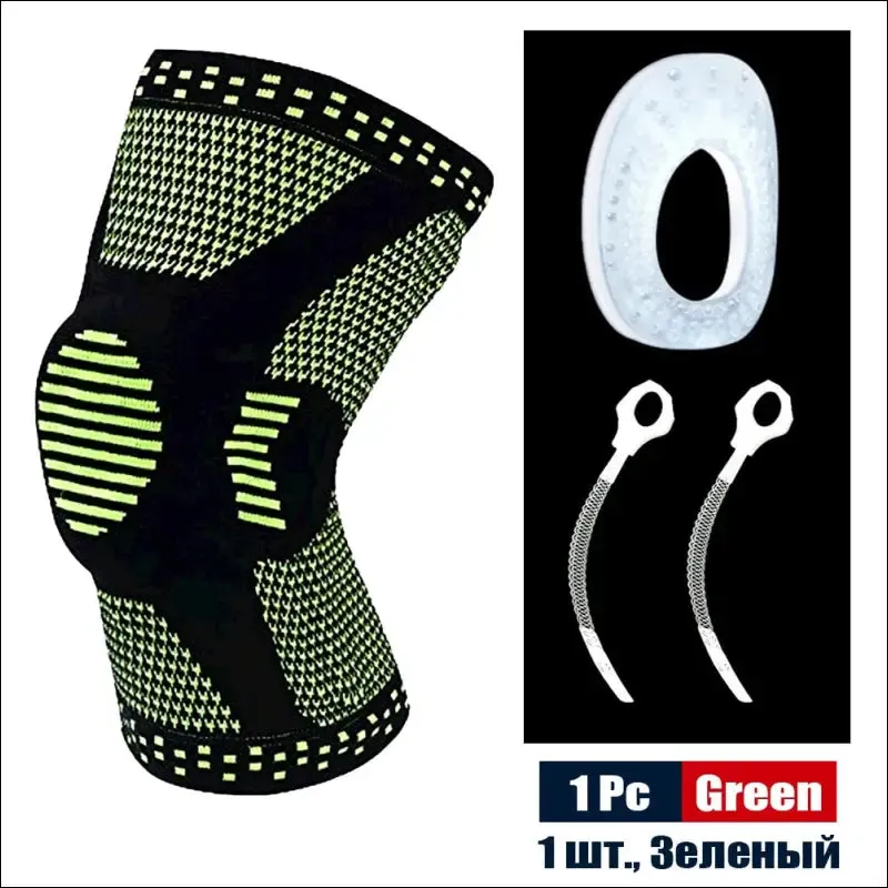 Sports compression knee support brace patella protector knitted silicone spring leg pads