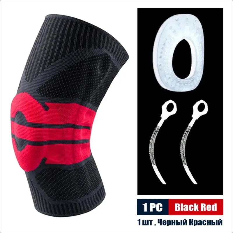Sports compression knee support brace patella protector knitted silicone spring leg pads