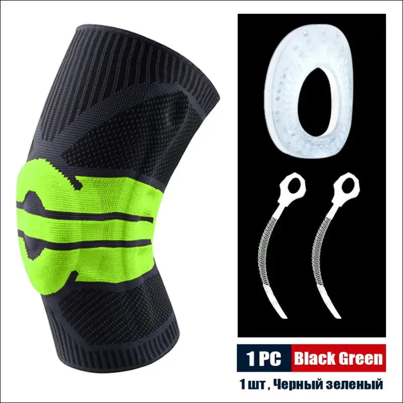 Sports compression knee support brace patella protector knitted silicone spring leg pads