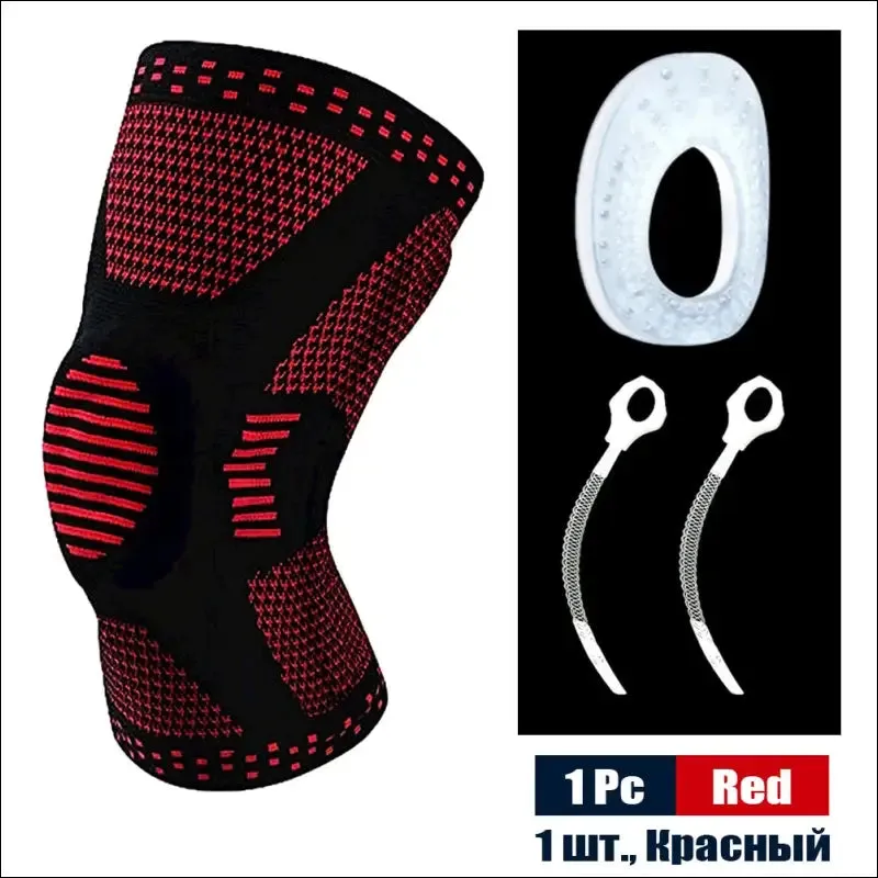 Sports compression knee support brace patella protector knitted silicone spring leg pads
