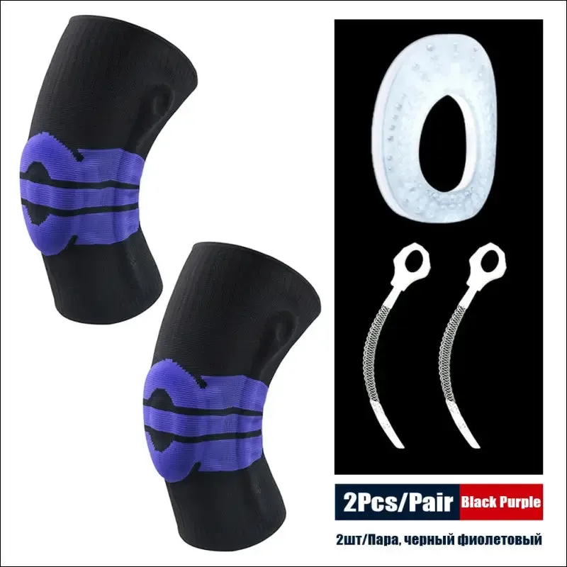 Sports compression knee support brace patella protector knitted silicone spring leg pads