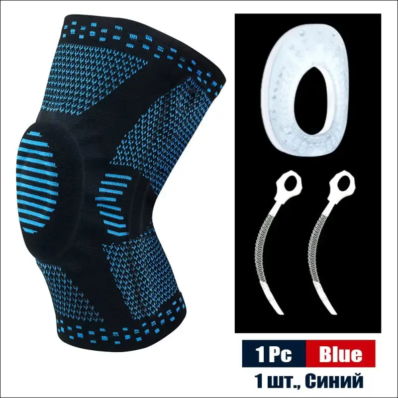 Sports compression knee support brace patella protector knitted silicone spring leg pads