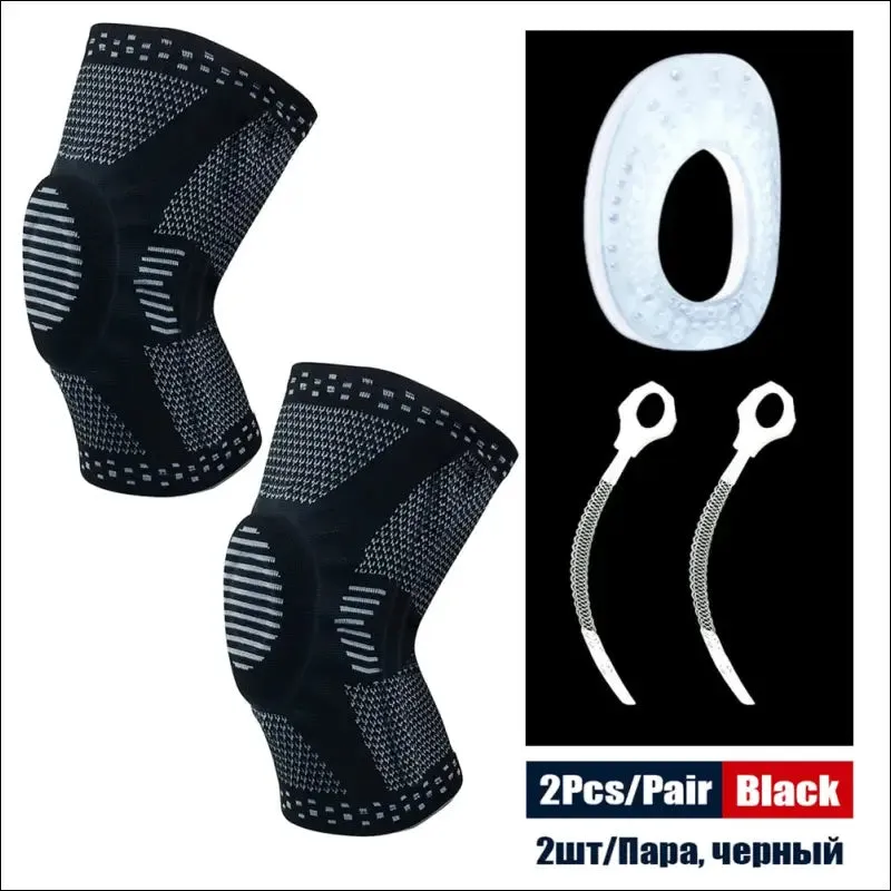 Sports compression knee support brace patella protector knitted silicone spring leg pads