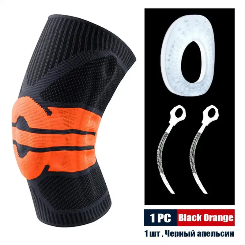 Sports compression knee support brace patella protector knitted silicone spring leg pads
