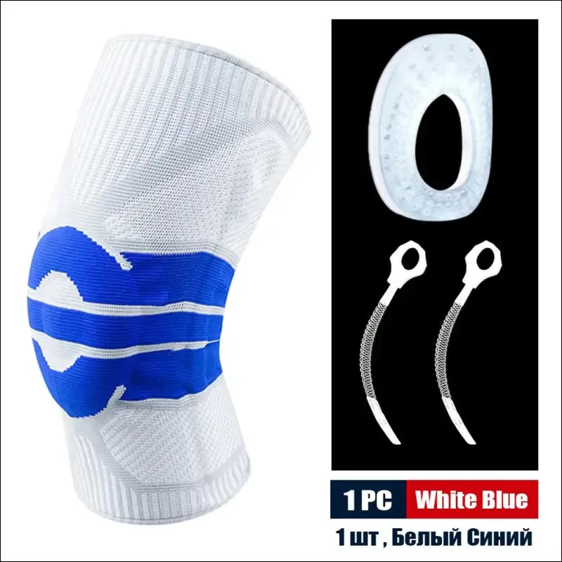 Sports compression knee support brace patella protector knitted silicone spring leg pads
