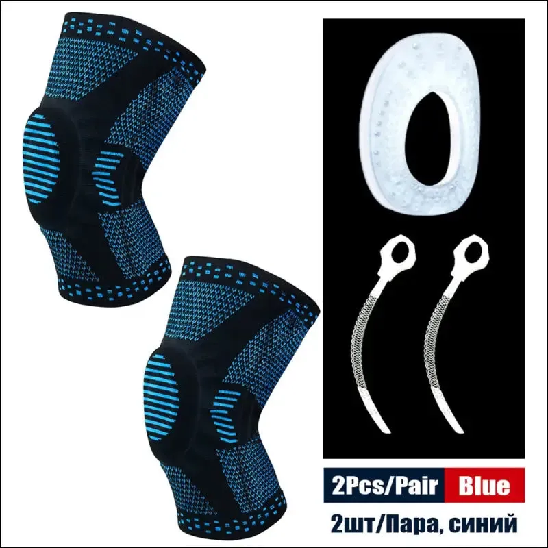 Sports compression knee support brace patella protector knitted silicone spring leg pads