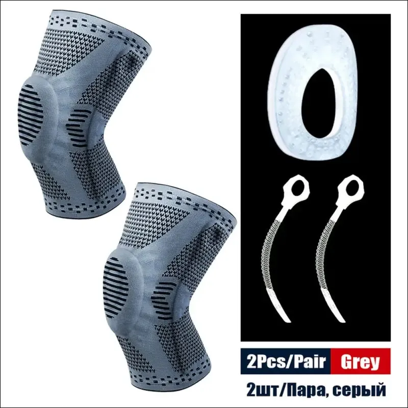 Sports compression knee support brace patella protector knitted silicone spring leg pads